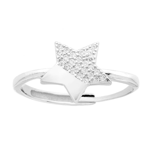 Ring mit Stern und weißen Cubic Zirconia in 925er Silber, rhodiniert - MeinSchmuckShop