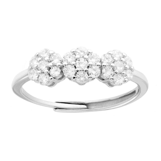 Trilogie-Ring Blumen mit weißen Cubic-Zirconia in Silber 925 rhodiniert - MeinSchmuckShop