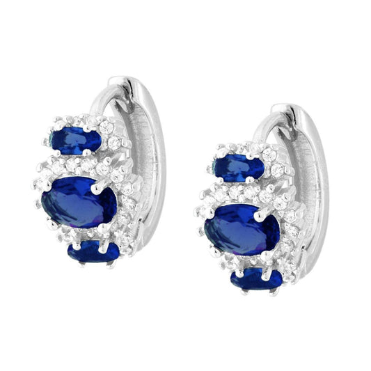 Ohrringe Kreis-Scattino-Oval mit blauem Saphir und weißen Cubic-Zirconia aus 925er Silber rhodiniert - MeinSchmuckShop