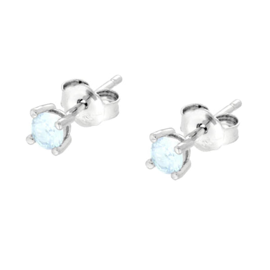 Ohrringe mit Aquamarine Cubic Zirconia, 3 mm, Silber 925 rhodiniert - MeinSchmuckShop
