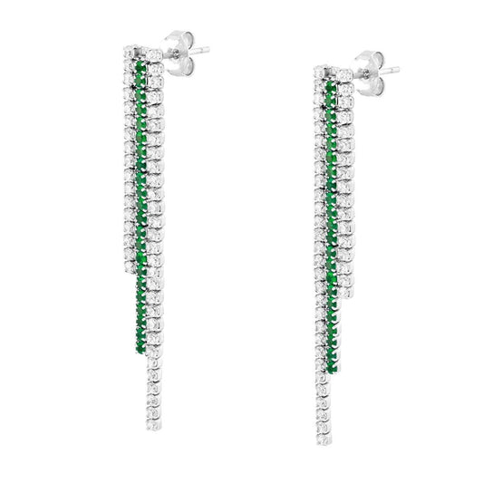 Ohrringe mit drei Strängen Tennis Cubic Zirconia Smaragdgrün und Weiß, aus 925er Silber, rhodiniert. - MeinSchmuckShop
