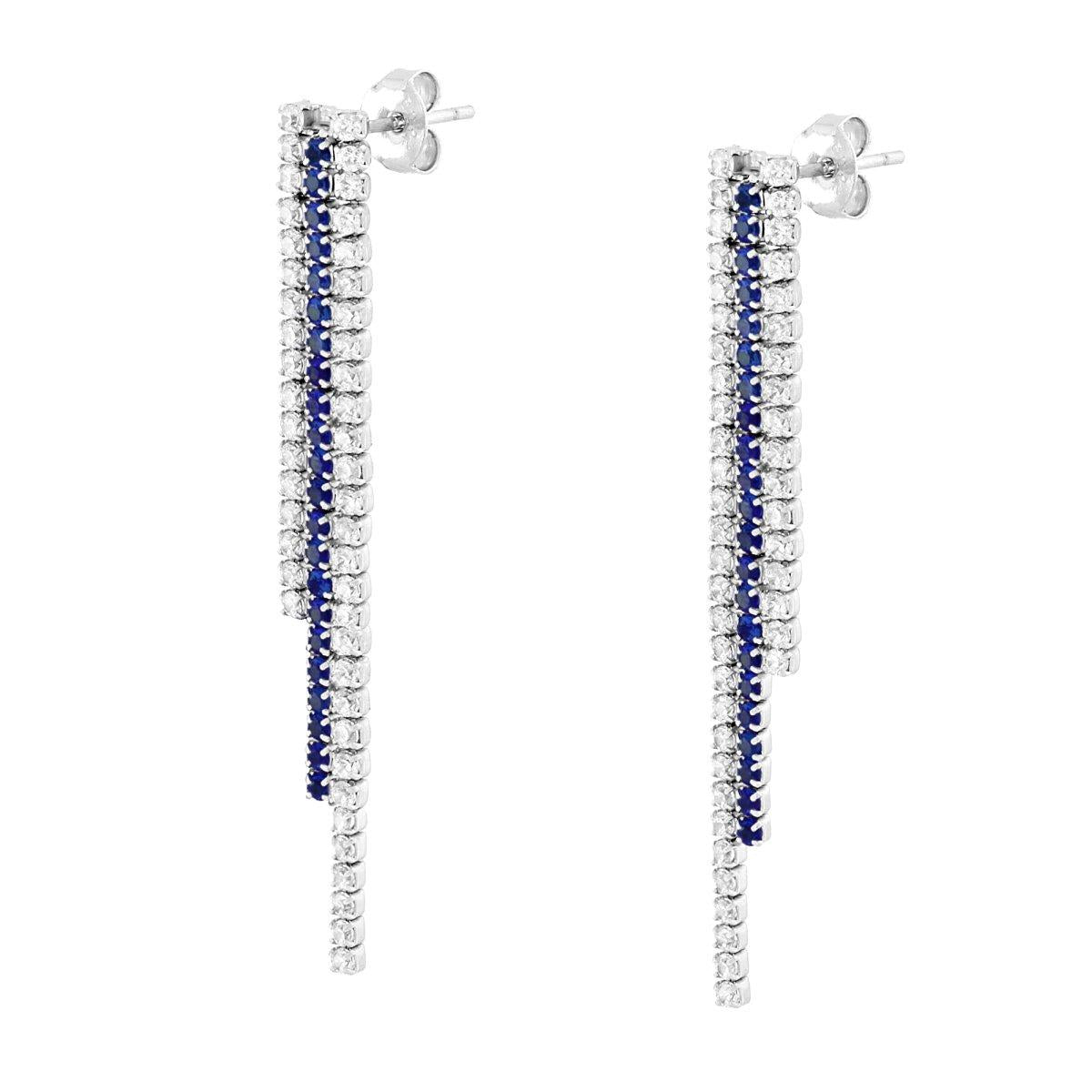 Ohrringe mit drei Strängen Tennis Cubic Zirconia Blau Saphir und Weiß aus 925er Silber rhodiniert - MeinSchmuckShop
