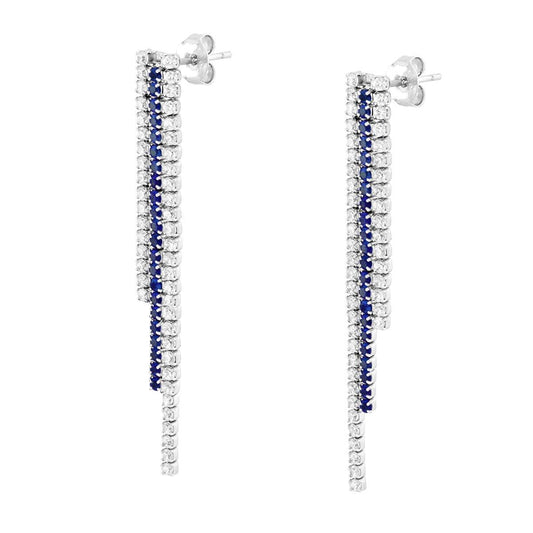 Ohrringe mit drei Strängen Tennis Cubic Zirconia Blau Saphir und Weiß aus 925er Silber rhodiniert - MeinSchmuckShop