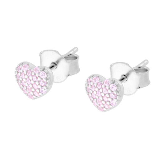 Herz-Ohrringe mit rosa Cubic Zirconia aus 925er Silber, rhodiniert. - MeinSchmuckShop