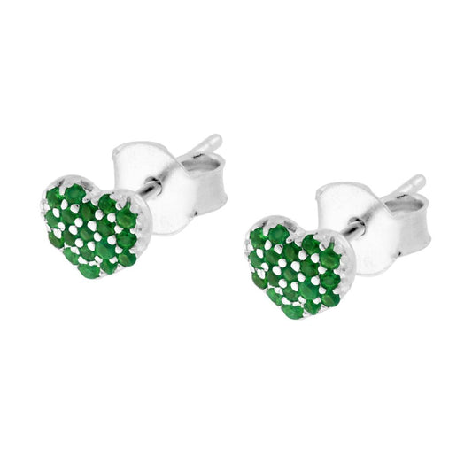 Ohrringe Herzform mit Cubic Zirconia Smaragdgrün, in 925er Silber rhodiniert - MeinSchmuckShop