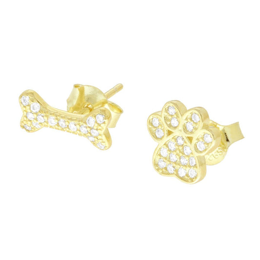 Asymmetrische Ohrringe Orma e Osso mit weißen Cubic Zirconia, 925er Silber, vergoldet - MeinSchmuckShop