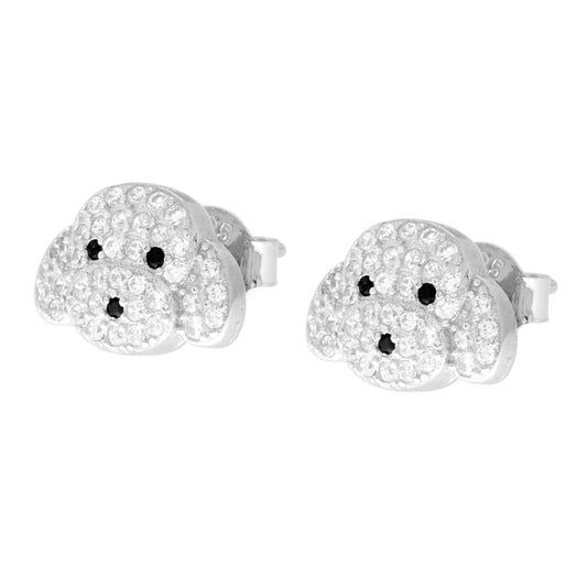 Ohrringe Hundekopf mit weißen Cubic-Zirconia in Silber 925, rhodiniert - MeinSchmuckShop