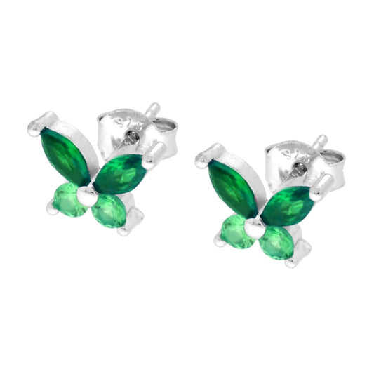 Schmetterlings-Ohrstecker mit Cubic Zirconia in Marquise, Emeraldgrün und Hellgrün, aus 925er Silber rhodiniert - MeinSchmuckShop
