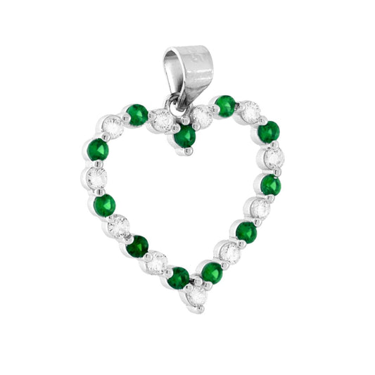 Herzanhänger mit Cubic Zirconia, abwechselnd Emeraldgrün und Weiß, in 925er Silber rhodiniert. - MeinSchmuckShop