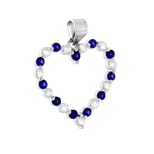 Herzanhänger mit Cubic Zirconia, abwechselnd Blau Saphir und Weiß, aus 925er Silber, galvanisch rhodiniert - MeinSchmuckShop