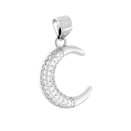Mondanhänger mit weißen Cubic Zirconia in 925er Silber galvanisch rhodiniert - MeinSchmuckShop