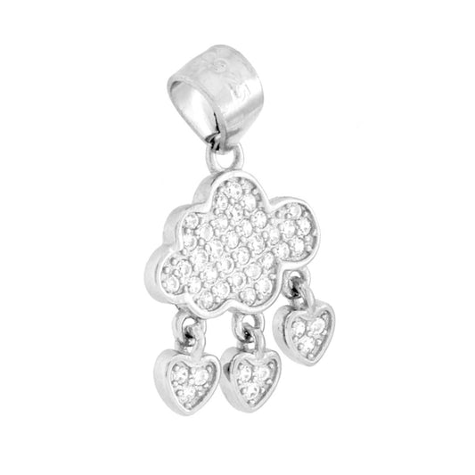 Anhänger Wolke und Herzregen mit weißen Cubic-Zirkonien aus 925er Silber rhodiniert - MeinSchmuckShop