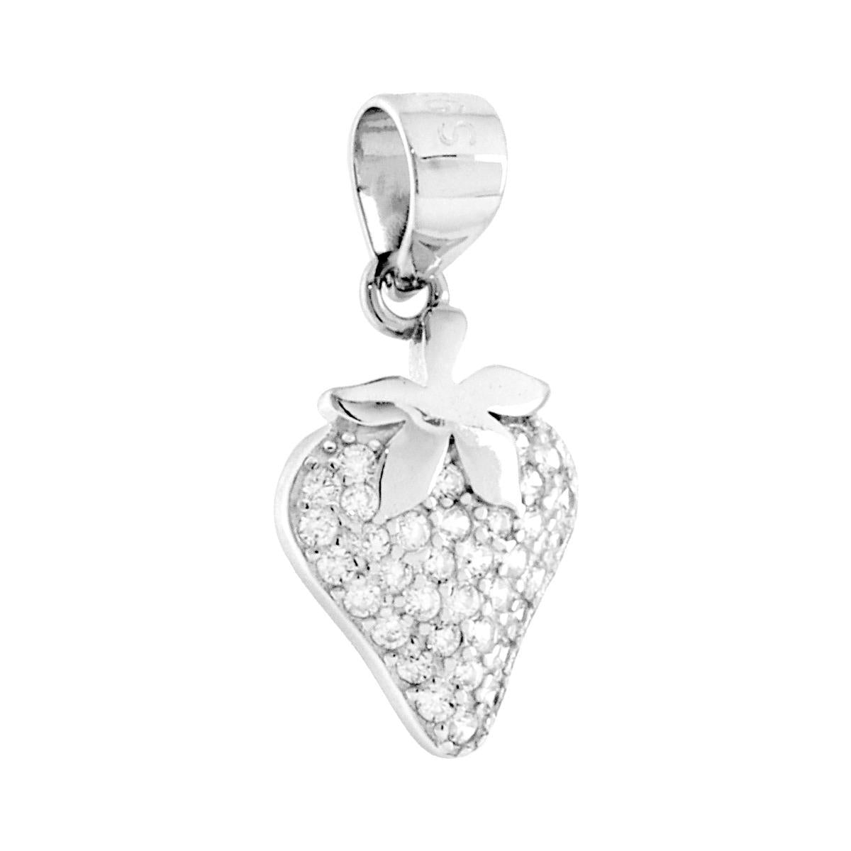 Erdbeer-Anhänger mit weißen Cubic Zirconia, Silber 925 rhodiniert - MeinSchmuckShop