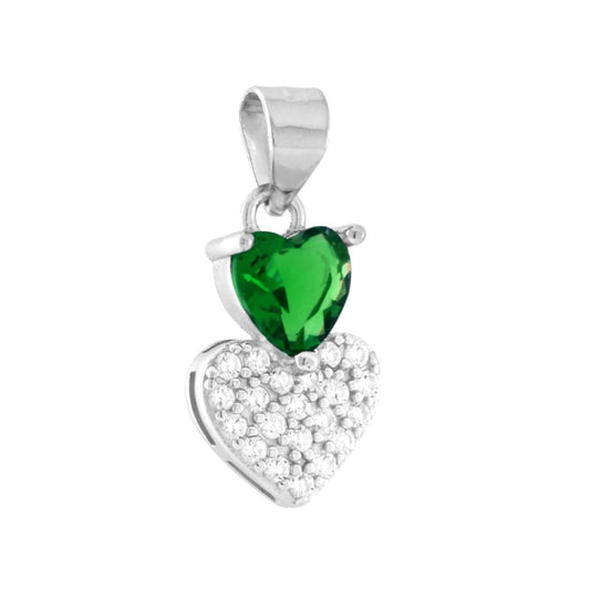 Herzanhänger mit grünem Smaragd- und weißen Cubic Zirconia in 925er Silber, rhodiniert. - MeinSchmuckShop