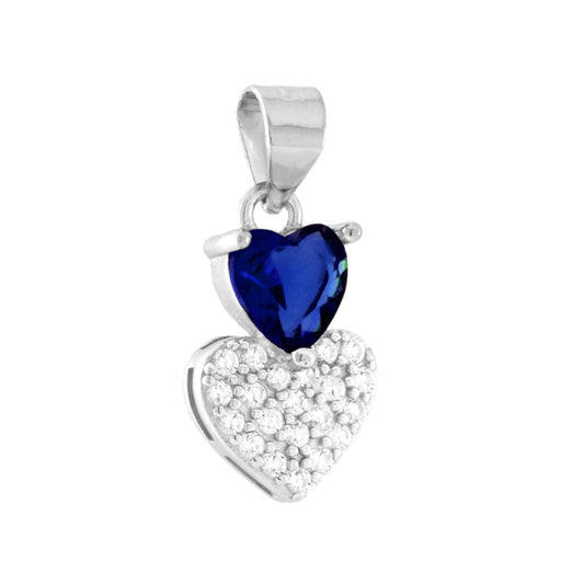 Anhänger Herzen mit blauem Cubic Zirconia, Saphir und weißen Zirkonien aus Silber 925, rhodiniert - MeinSchmuckShop