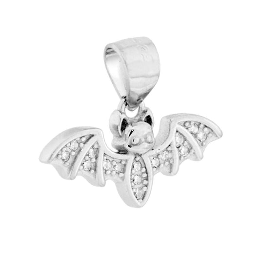 Anhänger Fledermaus mit weißen Cubic Zirconia, aus 925er Silber, rhodiniert - MeinSchmuckShop