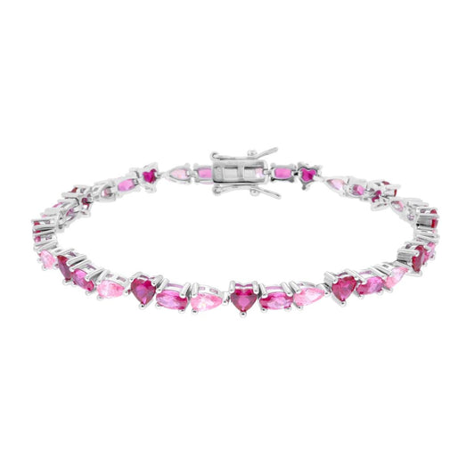 Tennisarmband Griffe 18 cm Zirkonia Mehrfachschliff Rot Rubin und Rosa in Silber galvanisch Rhodium - MeinSchmuckShop