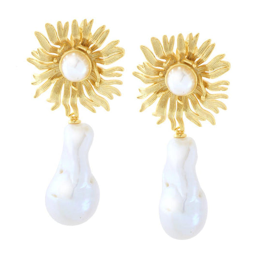 Ohrringe – Blume mit Perle, Scaramazza-Anhänger, Silber 925, vergoldet - MeinSchmuckShop