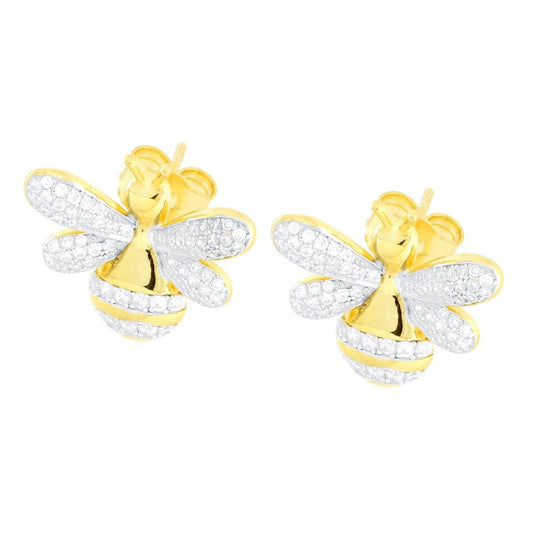 Ohrringe Biene mit weißen Cubic Zirconia, Silber 925, Gold galvanisiert - MeinSchmuckShop