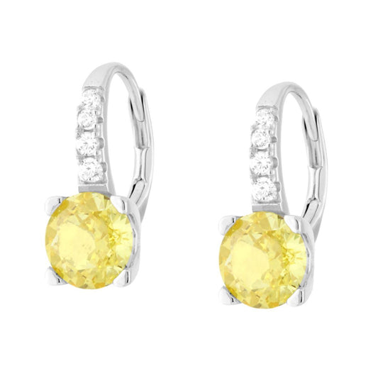 Ohrringe Monachella Rund Stein Lichtpunkt Gelber Topas mit weißen Cubic Zirconia, in Silber 925 rhodiniert - MeinSchmuckShop