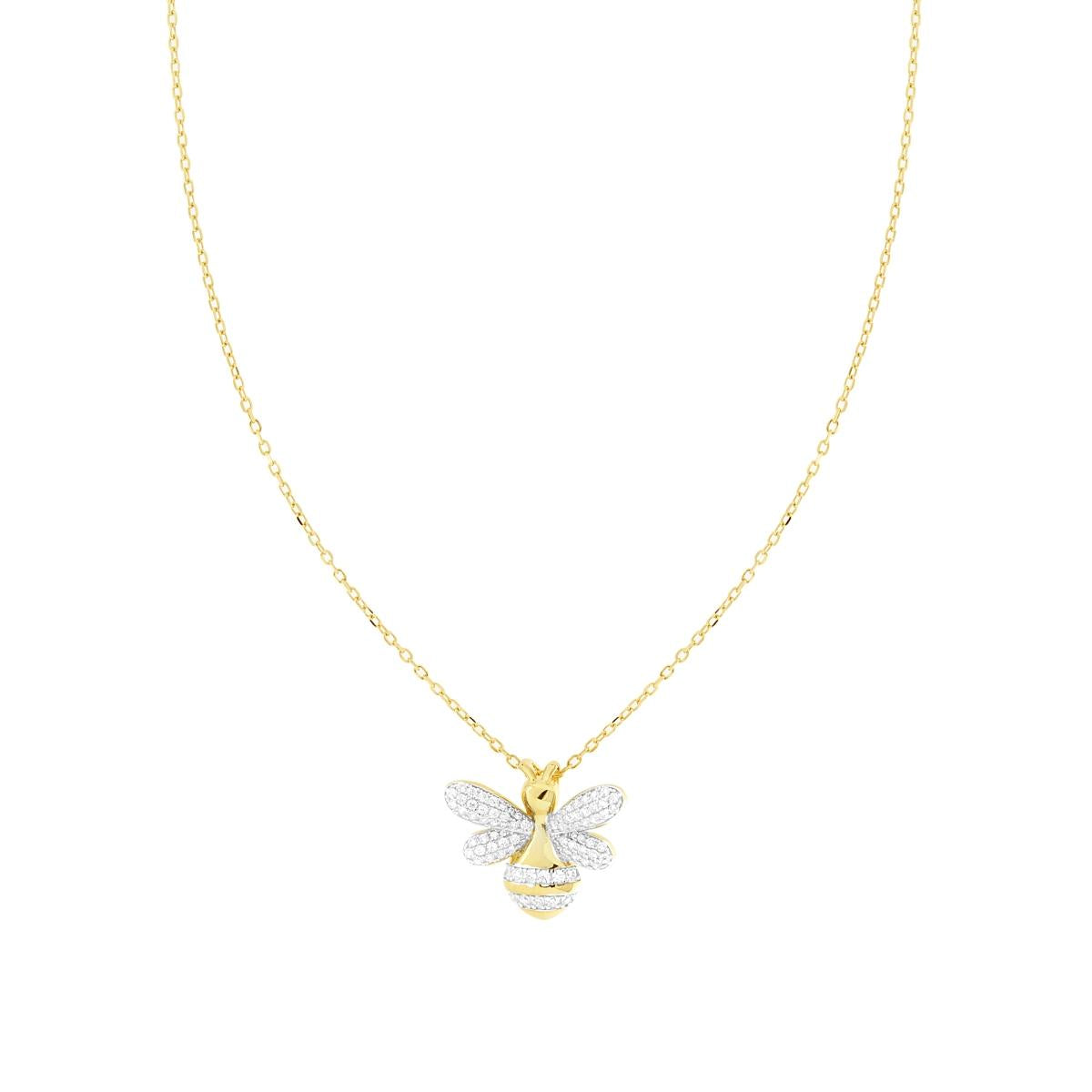 Kette aus Silber 925, diamantierte Gliederkette mit Biene und weißen Cubic Zirconia, galvanisch vergoldet - MeinSchmuckShop