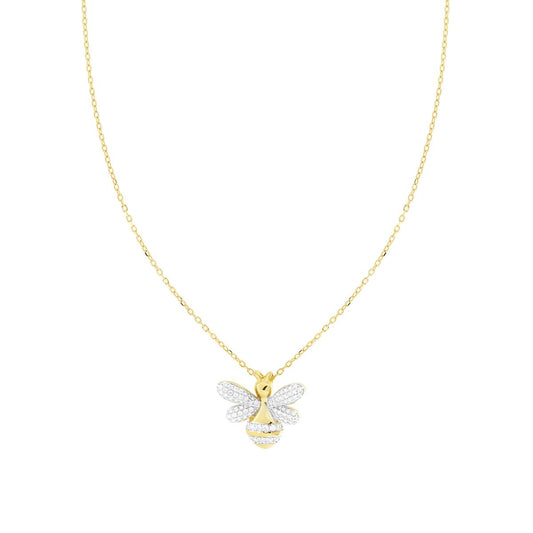 Kette aus Silber 925, diamantierte Gliederkette mit Biene und weißen Cubic Zirconia, galvanisch vergoldet - MeinSchmuckShop