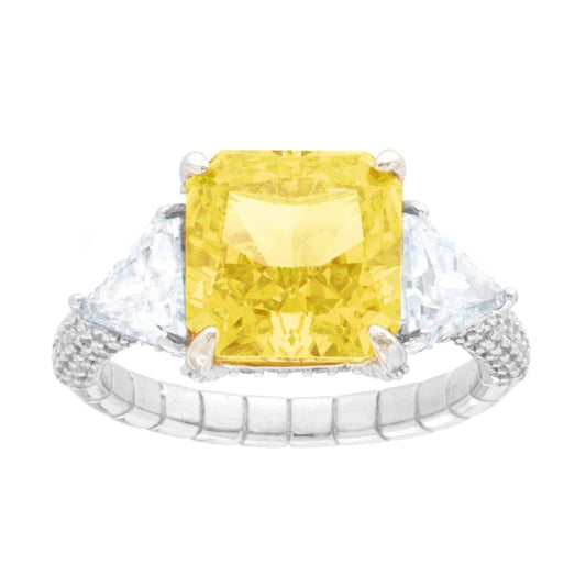 Solitärring mit quadratischem Citrinquarz, mit weißen Cubic Zirconia, dreieckig angeordnet, aus Silber 925, rhodiniert galvanisch - MeinSchmuckShop