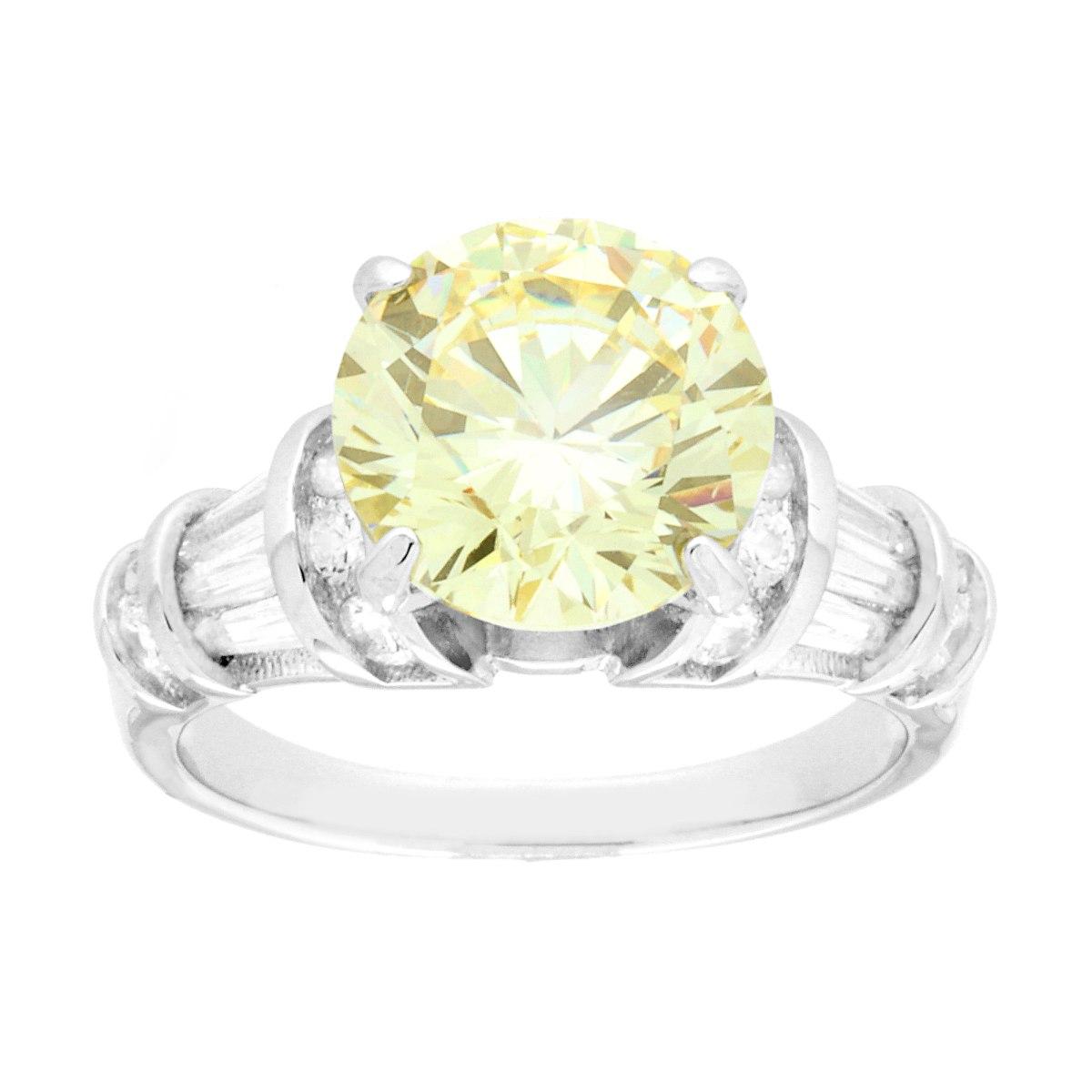 Solitärring rundgelber Topas mit weißen Cubic-Zirconia in 925er Silber rhodiniert - MeinSchmuckShop