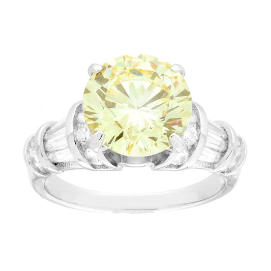 Solitärring rundgelber Topas mit weißen Cubic-Zirconia in 925er Silber rhodiniert - MeinSchmuckShop