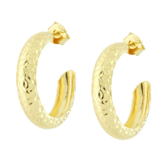 Ohrringe in Kreisform mit gehämmertem Effekt, 25 mm, Silber 925, Gold galvanisch beschichtet - MeinSchmuckShop
