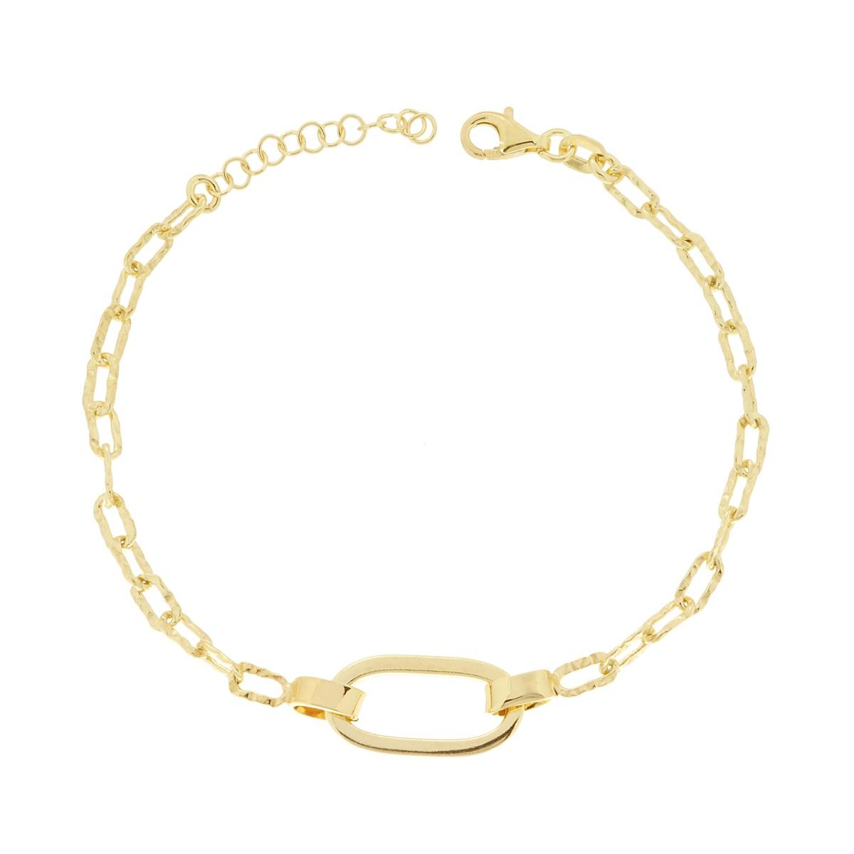 Armband Forzatina-Kette mit gehämmelter Optik, mit ovalen Elementen, aus 925er Silber, vergoldet - MeinSchmuckShop