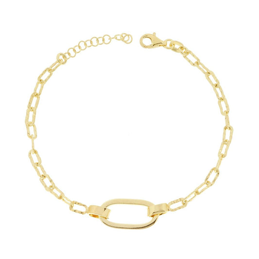 Armband Forzatina-Kette mit gehämmelter Optik, mit ovalen Elementen, aus 925er Silber, vergoldet - MeinSchmuckShop