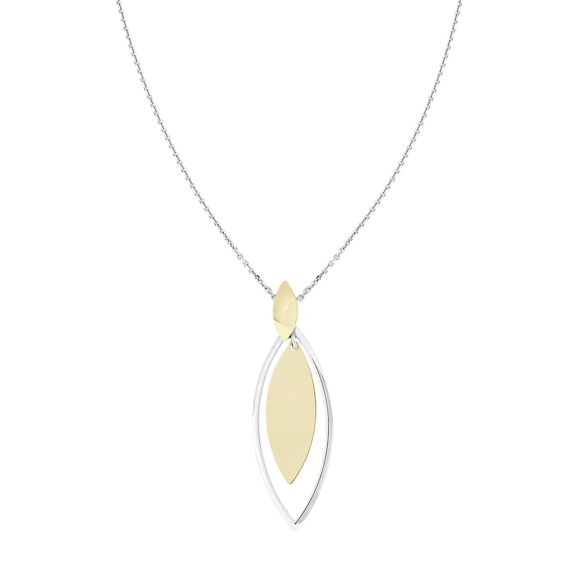 Kette mit feiner diamantierter Gliederkette und stilisierten Blättern als Anhänger, aus 925er Silber, rhodiniert und vergoldet. - MeinSchmuckShop