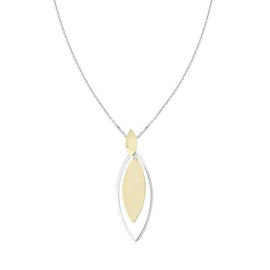 Kette mit feiner diamantierter Gliederkette und stilisierten Blättern als Anhänger, aus 925er Silber, rhodiniert und vergoldet. - MeinSchmuckShop