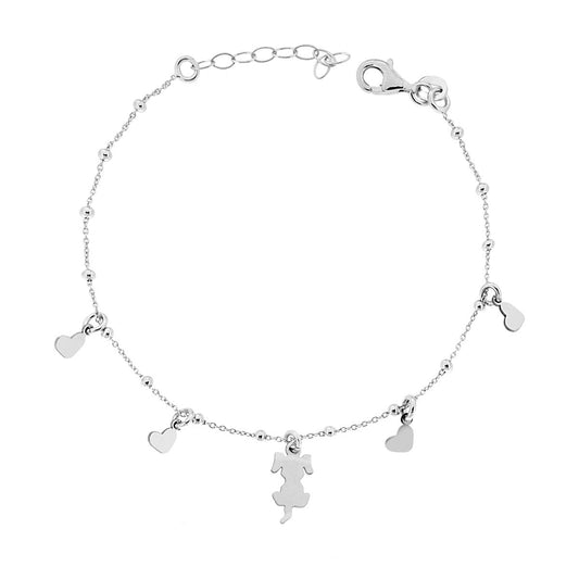 Armband Forzatina-Kette mit Hund- und Herz-Anhängern in schlichtem Design aus 925er Silber, rhodiniert. - MeinSchmuckShop