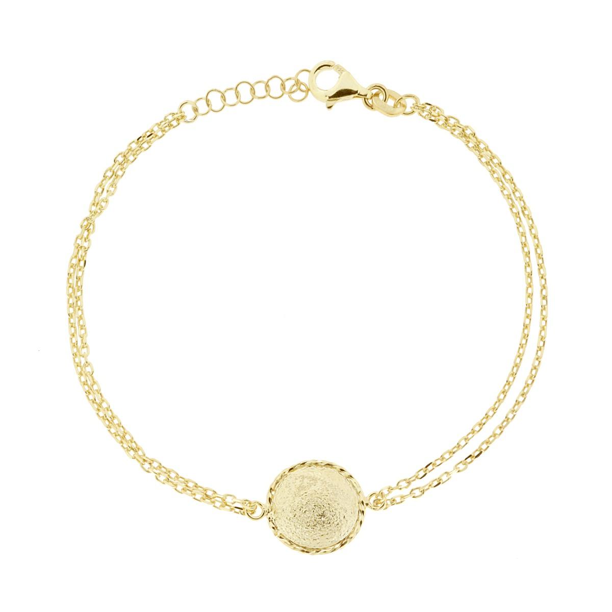 Armband mit zwei Strängen, Forzatina-Kette, diamantiert, mit centralem gebürsteten Rundteil, aus 925er Silber, galvanisch vergoldet - MeinSchmuckShop