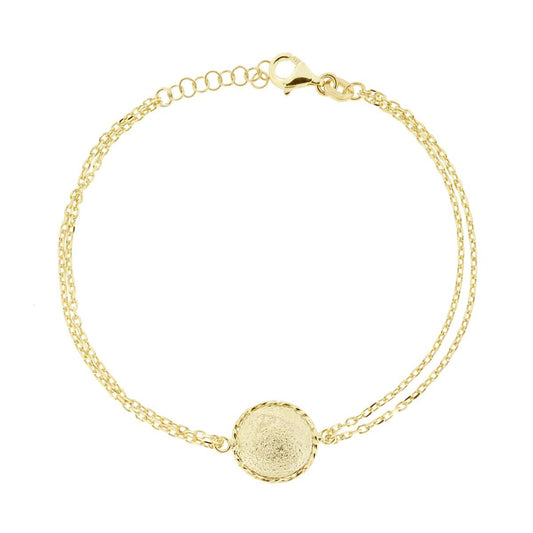 Armband mit zwei Strängen, Forzatina-Kette, diamantiert, mit centralem gebürsteten Rundteil, aus 925er Silber, galvanisch vergoldet - MeinSchmuckShop