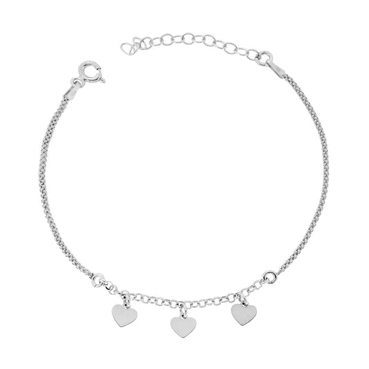 Armband mit koreanischer Kette und Rolo-Kette, mit Herzperlen, schlichte Anhänger, aus 925er Silber rhodiniert. - MeinSchmuckShop