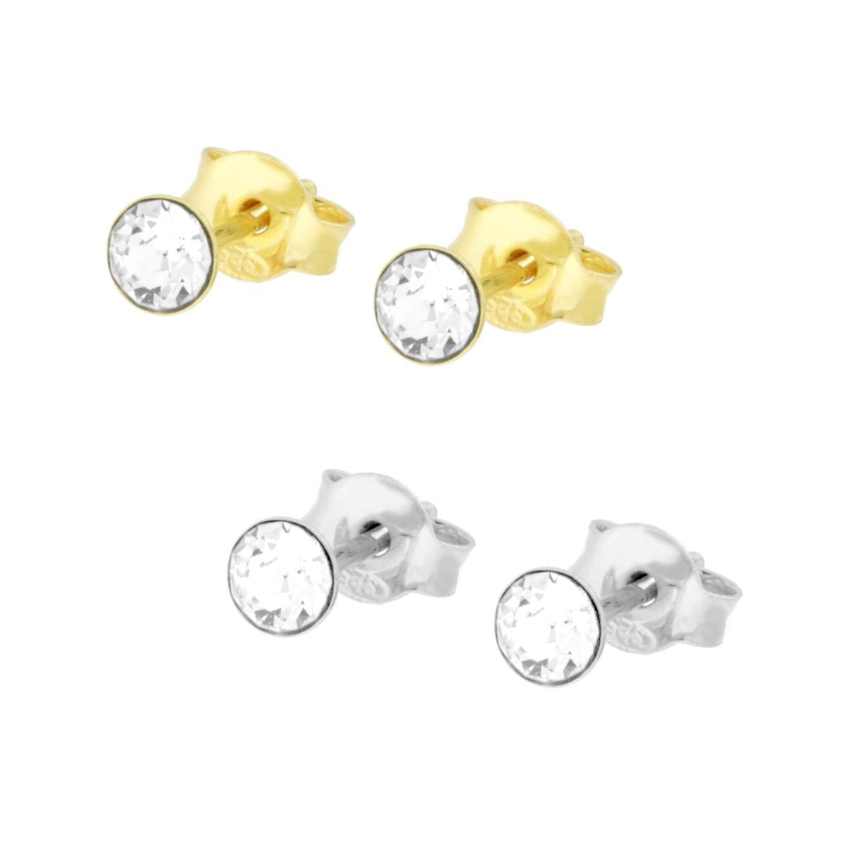 Ohrringe Punto Luce 4 mm mit weißem Kristall in Silber 925, galvanisch Rhodium und Gold - MeinSchmuckShop