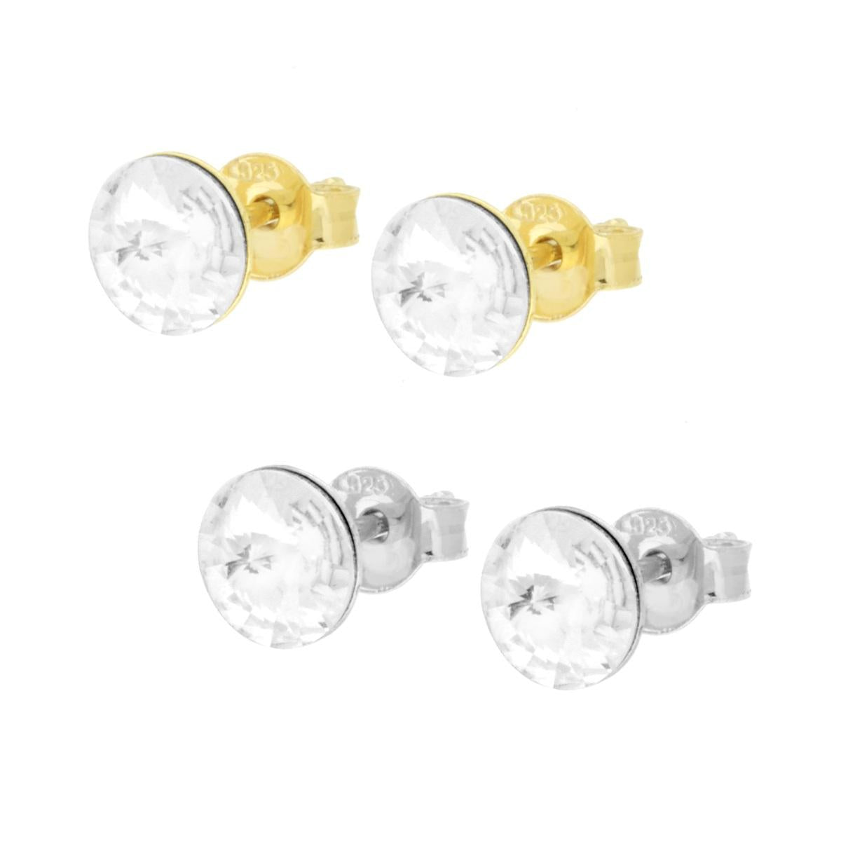 Ohrringe Punto Luce 6 mm mit weißem Kristall aus Silber 925, rhodiniert und vergoldet. - MeinSchmuckShop