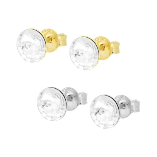 Ohrringe Punto Luce 6 mm mit weißem Kristall aus Silber 925, rhodiniert und vergoldet. - MeinSchmuckShop