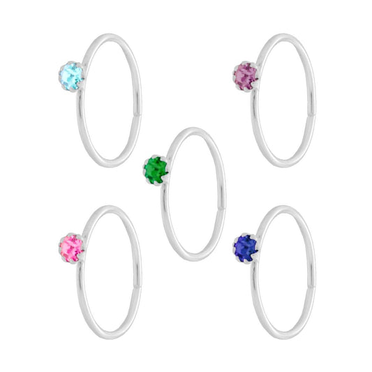 Nasenpiercing Ring 10 mm mit Cubic Zirconia Mehrfarbig aus 925er Silber - MeinSchmuckShop