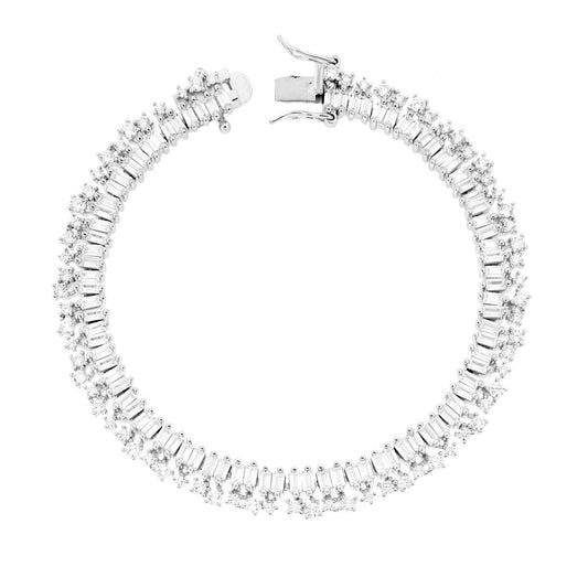 Tennis-Armband mit zwei Drähten, 18 cm, Zirkonia, Baguette, Weiß, silber galvanisch rhodiniert - MeinSchmuckShop
