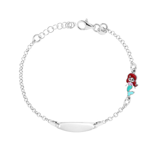 Kinderarmband mit ovaler Plakette, Rolo-Kette und Meerjungfrau mit Multicolor-Emaille aus 925er Silber, rhodiniert. - MeinSchmuckShop