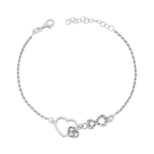 Armband Diamantierte Kordelkette mit unendlichem Herzen und weißem Cubic Zirconia aus 925er Silber, rhodiniert. - MeinSchmuckShop