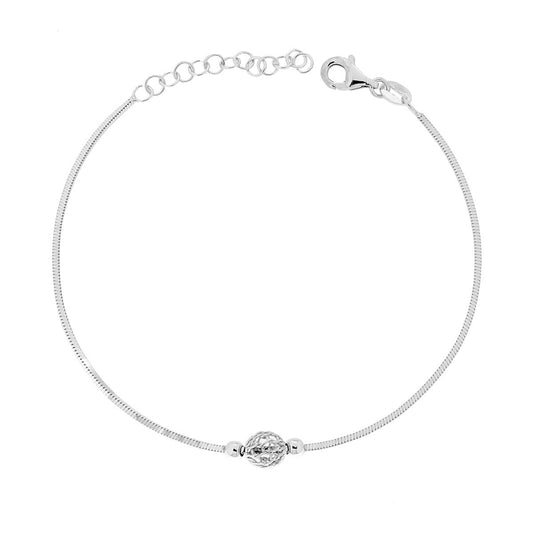 Armband mit kompakter Gliederkette und filigraner Kugel aus 925er Silber, rhodiniert. - MeinSchmuckShop