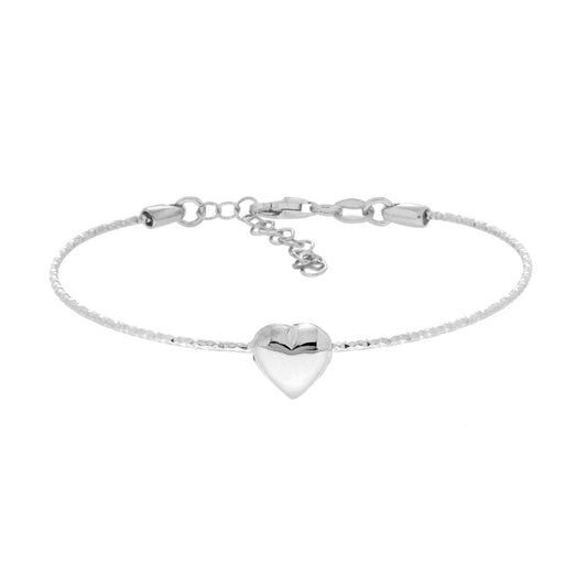 Armband aus halbstarren Draht, diamantiert, mit gewölptem Herz, Silber 925, rhodiniert - MeinSchmuckShop