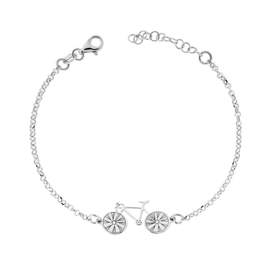 Rolo-Kettenarmband mit Fahrrad, diamantiert, aus 925er Silber, rhodiniert - MeinSchmuckShop