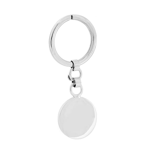 Schlüsselanhänger Herren/Damen mit Ring und flacher runder Platte aus 925er Silber, rhodiniert - MeinSchmuckShop