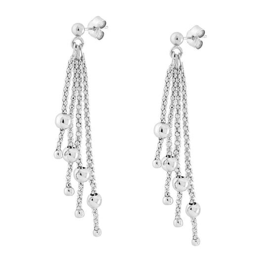 Ohrhänger mit drei Pendelfäden, koreanische Kette, Degradé Diamanté, Palline aus 925er Silber, galvanisch rhodiniert. - MeinSchmuckShop